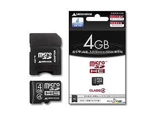 【クリックで詳細表示】GREEN HOUSE/グリーンハウス GH-SDMRHC4G4 microSDHC/マイクロSDHCカード Class4対応 4GB ※SDカード変換アダプタ付属