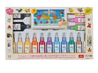 【クリックで詳細表示】【貼ってはがせるシールが作れる不思議な絵の具】グラスデコ 14色 イラストフィルム付き GDS14