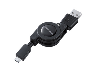 【クリックでお店のこの商品のページへ】サンワサプライ KU-M08MCBBK 巻き取りUSB2.0モバイルケーブル ブラック 0.1m-0.8m