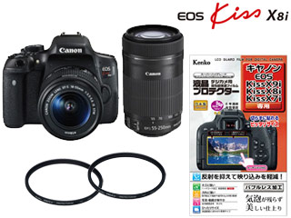 【クリックで詳細表示】EOS Kiss X8i(W)・ダブルズームキット＋レンズフィルター2枚＋液晶プロテクターセット【x8iset】