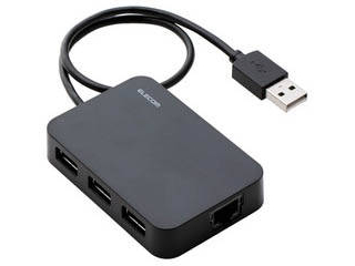 【クリックで詳細表示】有線LANアダプタ/USB2.0/Type-A/USBハブ付/ブラック EDC-FUA2H-B