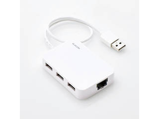 【クリックで詳細表示】有線LANアダプタ/USB2.0/Type-A/USBハブ付/ホワイト EDC-FUA2H-W