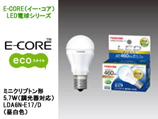 【クリックでお店のこの商品のページへ】TOSHIBA/東芝ライテック E-CORE LDA6N-E17/D LED電球【ミニクリプトン形・5.7W・昼白色・調光器対応】