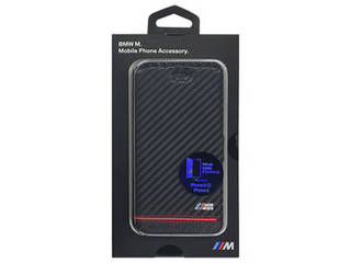 【クリックでお店のこの商品のページへ】BMW 公式ライセンス品 Booktype Case - PU Carbon Print - Stripe Pipping - Red iPhone 6/6S BMFLBKP6HSCR