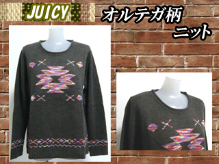 【クリックで詳細表示】JUICY/ジューシー 【SALE】 カラフル オルテガ柄 ニット (Mサイズ/チャコールグレー)