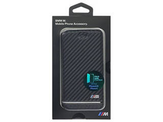 【クリックで詳細表示】BMW 公式ライセンス品 Booktype Case - PU Carbon Print - Stripe Pipping - Silver iPhone 6/6S BMFLBKP6H