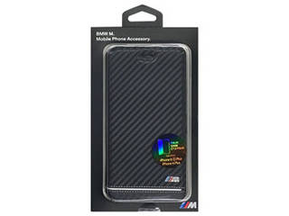 【クリックで詳細表示】BMW 公式ライセンス品 Booktype Case - PU Carbon Print - Stripe Pipping - Silver iPhone 6s Plus/6 Plus