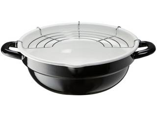 【クリックで詳細表示】ホーロー 天ぷら鍋 (揚げ網付き)24cm ブラック＆ホワイト