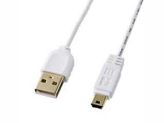【クリックで詳細表示】サンワサプライ KU-SLAMB510W 極細ミニUSBケーブル (ミニBタイプ) ホワイト 1m