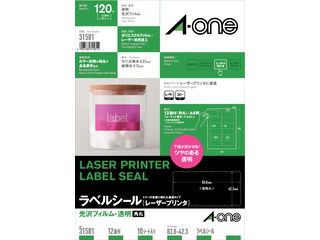 【クリックで詳細表示】A・one/エーワン 31581 レーザープリンタラベル透明光沢フィルムタイプ 12面