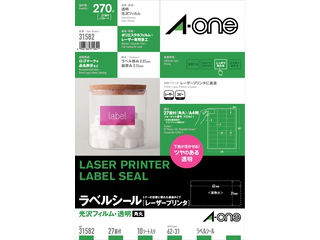 【クリックで詳細表示】A・one/エーワン 31582 レーザープリンタラベル 透明光沢フィルムタイプ 27面