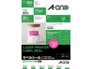 【クリックで詳細表示】A・one/エーワン 31583 レーザープリンタラベル 透明光沢フィルムタイプ 30面