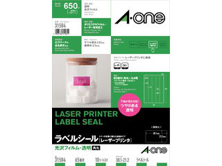 【クリックでお店のこの商品のページへ】A・one/エーワン 31584 レーザープリンタラベル 透明光沢フィルムタイプ 65面