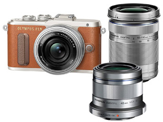 【クリックでお店のこの商品のページへ】PEN E-PL8 EZダブルズームキット(ブラウン)＋M.ZUIKO DIGITAL 45mm F1.8(シルバー)セット 【epl8set】