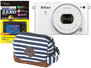 【クリックでお店のこの商品のページへ】Nikon/ニコン Nikon 1 J4(ホワイト)標準パワーズームレンズキット＋カメラポーチ＋液晶保護フィルムセット【j4set】