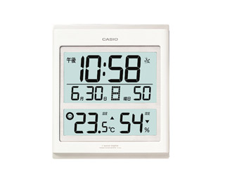 【クリックでお店のこの商品のページへ】CASIO/カシオ ID-52J-7JF ホワイト電波 掛け・置時計 大型デジタル表示/ 温湿度計付