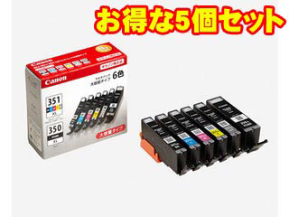 【クリックで詳細表示】CANON/キヤノン 【5個セット】純正インク BCI-351XL(BK/C/M/Y/GY)＋BCI-350XL マルチパック大容量 BCI-351XL＋350XL/6MP