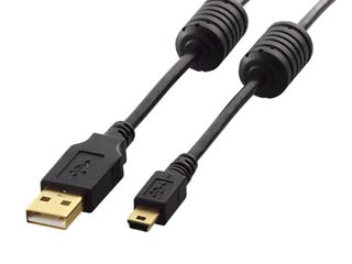 【クリックで詳細表示】ELECOM/エレコム U2C-MF05BK USB2.0ケーブル/フェライトコア付 A-miniBタイプ/0.5m(ブラック)