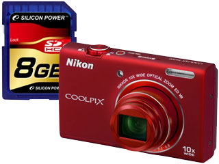 【クリックで詳細表示】Nikon/ニコン COOLPIX S6200 RD(ブリリアントレッド)と8GB SDHCカードのお買い得セット