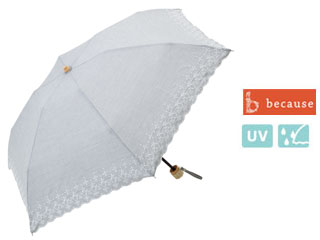 日傘 Uv 折りたたみ傘 シャンブレーフラワー刺繍ミニ 晴雨兼用 グレー ムラウチドットコム