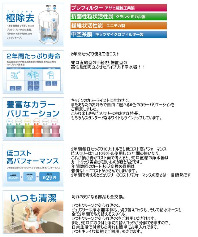 市場 13物質除去で2年使える 浄水器 ピュリフリー