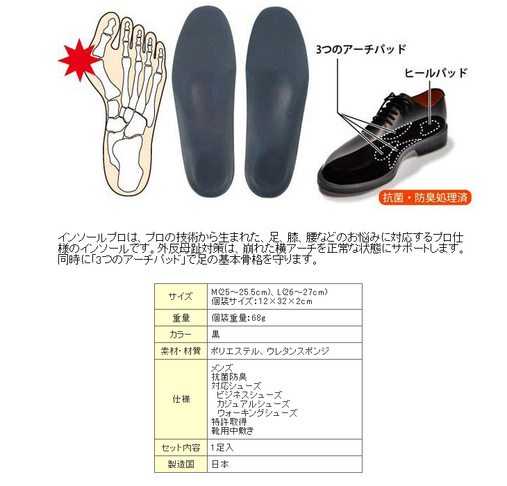 インソールプロ(靴用中敷き) 外反母趾対策 メンズ・男性用 【M】<25～25.5cm> 【 ムラウチドットコム 】