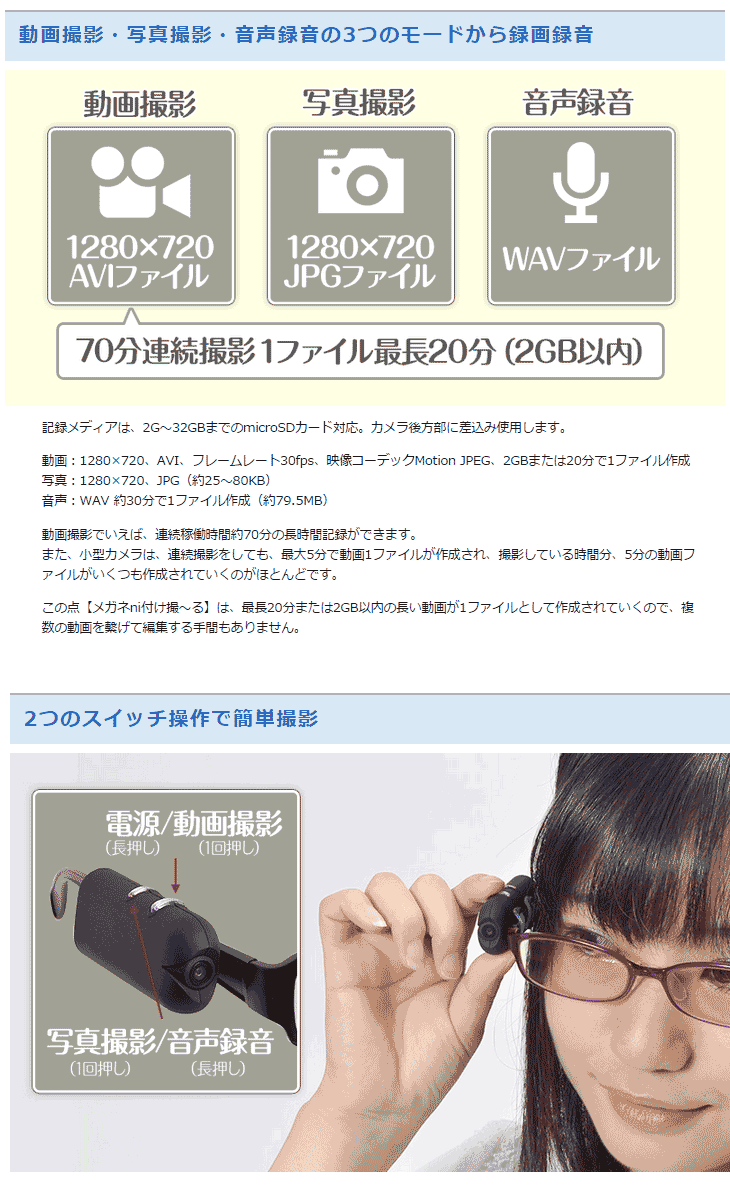 メガネがウェアラブルカメラに メガネ装着用カメラ メガネni付け撮ーる Mtmacam3 ムラウチドットコム