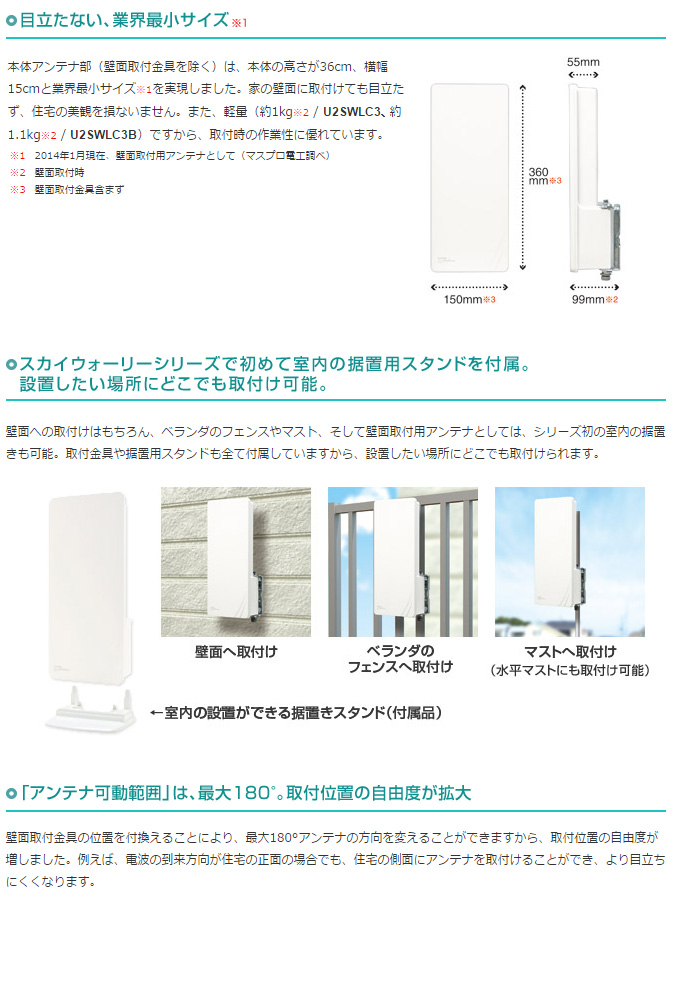 U2SWLC3BK(ブラック) 地上デジタル放送用UHFアンテナ 簡易型 【 ムラウチドットコム 】