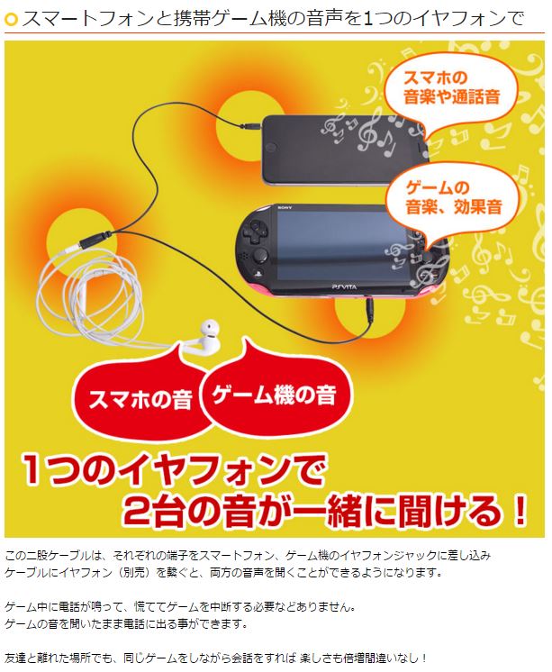 ゲーム機とスマホの音声を1つのイヤフォンで聞ける 音まとめ二股ケーブル Cabsepr5 ムラウチドットコム