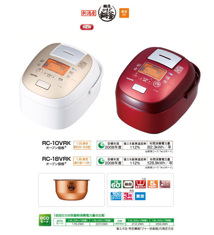 RC-10VRK(W) IHジャー炊飯器 鍛造かまど銅釜 【5.5合炊き】(グラン 