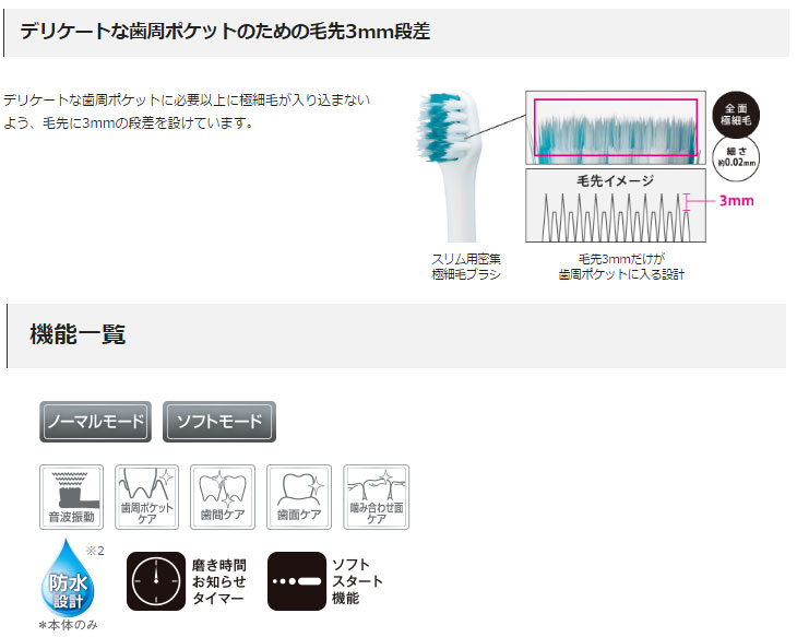 送料無料/即納】 EW0971W EW0971 EW0971-W 音波振動ハブラシ 2本入 スリム用密集