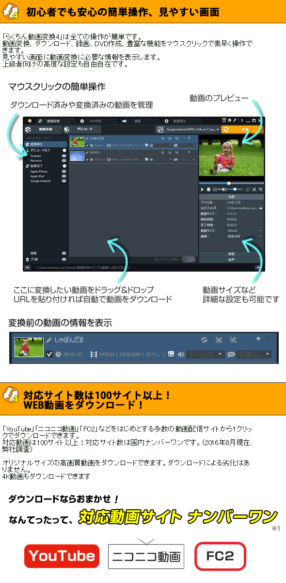 らくちん動画変換4+Wi-Fi転送