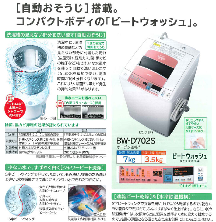 Bw D702s P ビートウォッシュ洗濯乾燥機 ピンク 洗濯 脱水容量7kg ムラウチドットコム