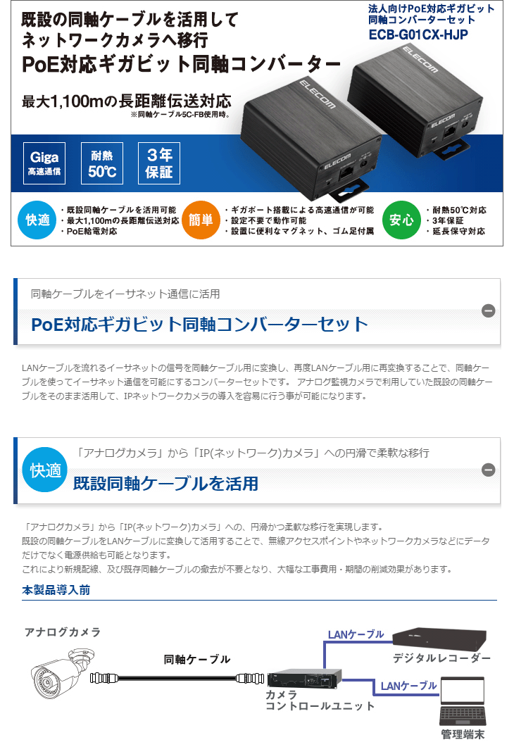 高品質の人気 法人向け PoE対応 ギガビット 同軸コンバーターセット