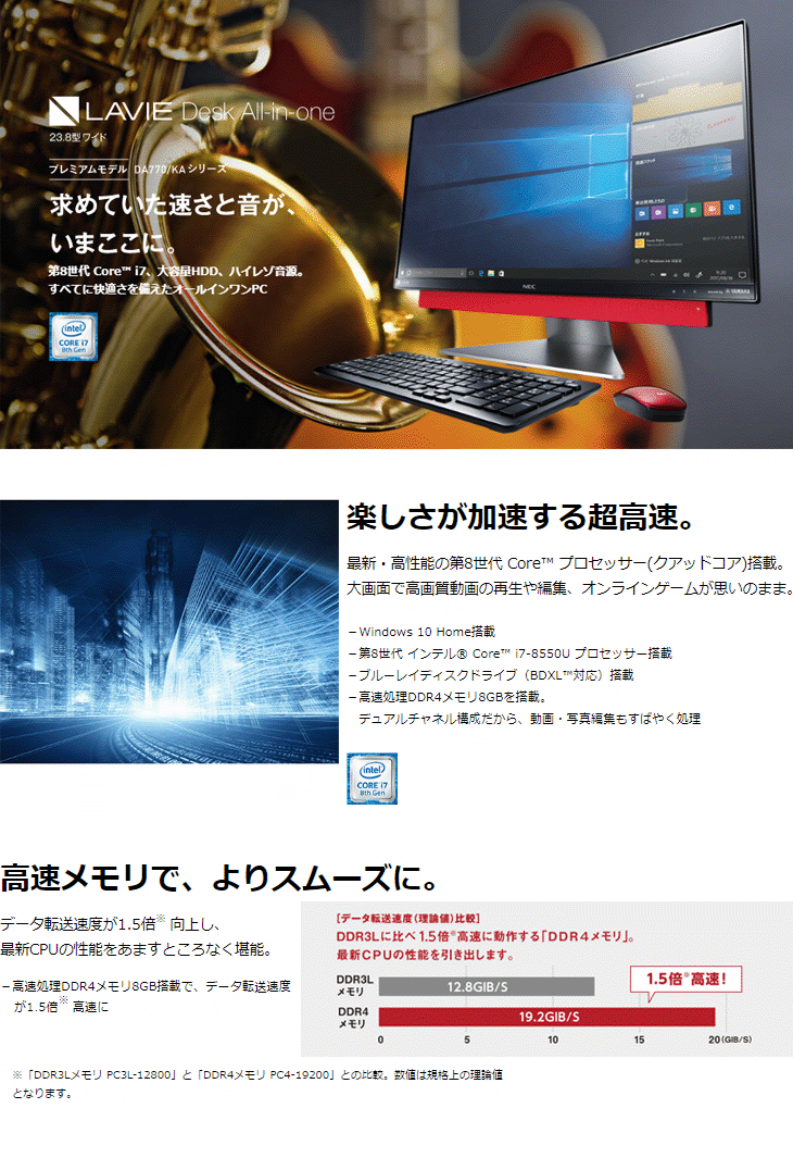 23 8型液晶一体型デスクトップpc Lavie Desk All In One プレミアムモデル Pc Da770kaw ホワイトシルバー ムラウチドットコム