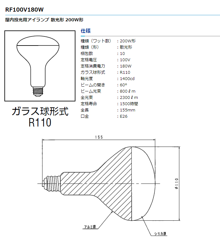 762円 衝撃特価 岩崎 屋内用レフランプ 100W型 RF100V180W