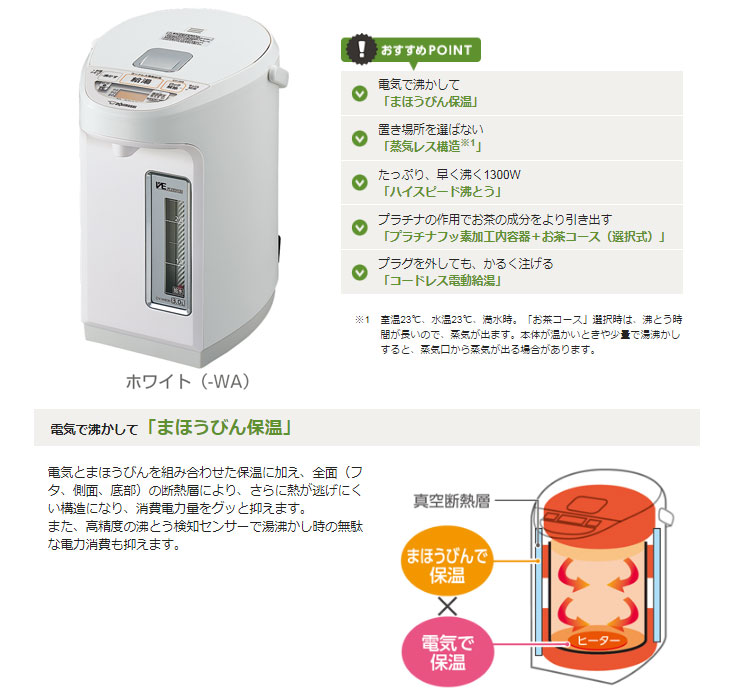 象印マホービン マイコン沸とうVE電動ポット CV-RA50-XA