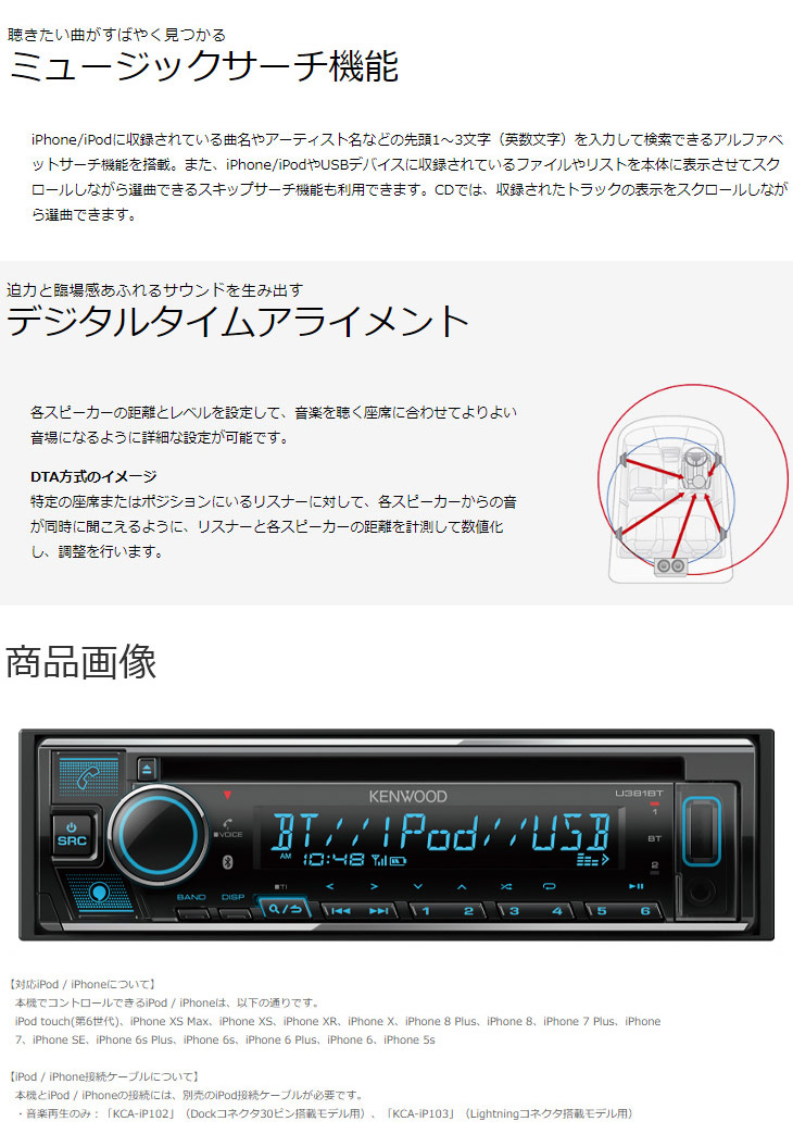 U381BT CD/USB/iPod/Bluetooth 1DINレシーバー MP3/WMA/AAC/WAV/FLAC対応 【 ムラウチドットコム 】