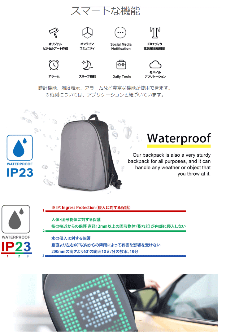 売り切り御免 Divoom Pixoo Backpack ピクセルアートバックパック リュック バックパック News Elegantsite Gr