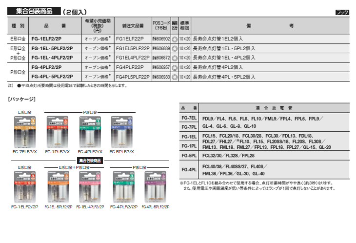 海外正規品】 長寿命 点灯管FG-1EL F2 2P パナソニック