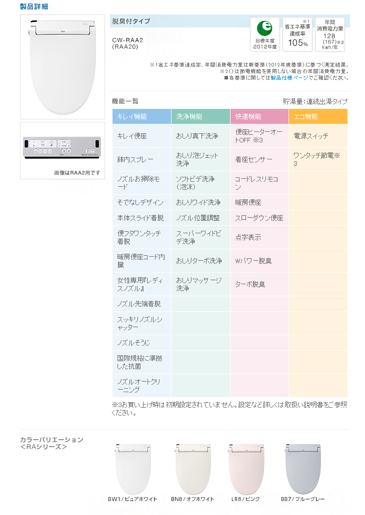 Cw Raa2 Bw1 ピュワホワイト 温水洗浄便座 脱臭付タイプ ムラウチドットコム