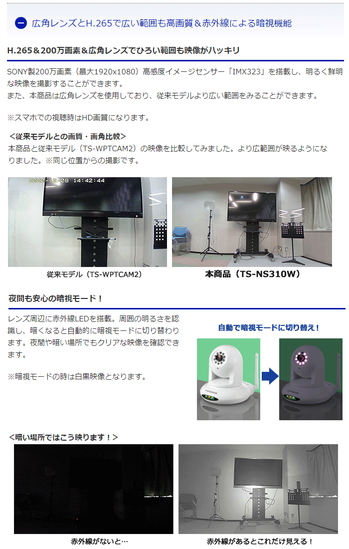 TS-NS310W 広角レンズ＆パン・チルト対応ネットワークカメラ Qwatch クウォッチ 【 ムラウチドットコム 】
