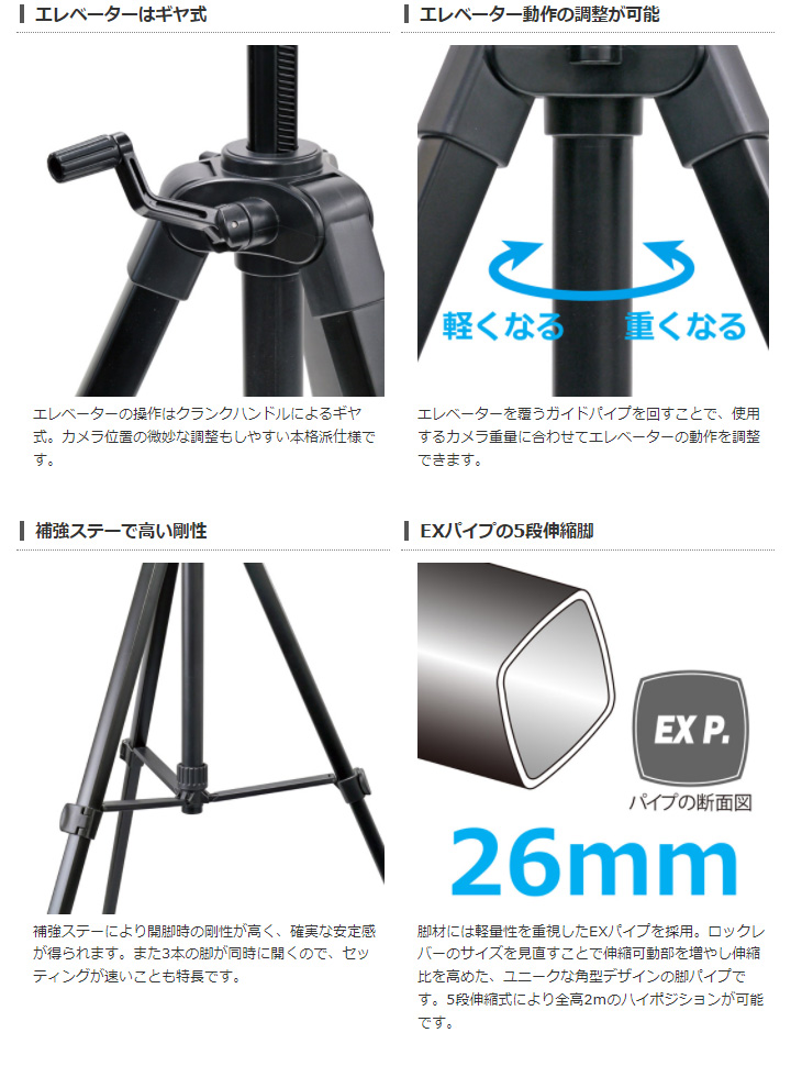 EX-650-2H (ブラック) ファミリー三脚 5段 EX-650 II+スマートフォンホルダー 【 ムラウチドットコム 】 EX-650-2H (ブラック) ファミリー三脚 5段 EX-650 II+スマートフォンホルダー 【 ムラウチドットコム 】