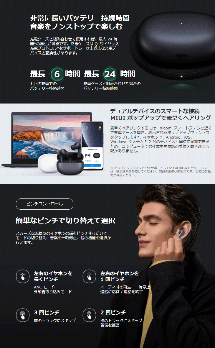 フルワイヤレスイヤホン Xiaomi Buds 3T Pro Carbon Black カーボン
