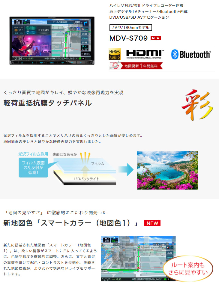 MDV-S709 7V型180mmモデル Sai-Soku 彩速ナビ DVD/USB/SD AVナビゲーション 【 ムラウチドットコム 】