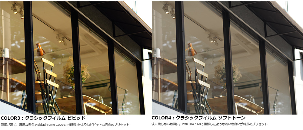 COLOR3́AEktachrome 100VSŎBe悤ȃrrbgȔFBCOLOR4͒W_炩FɁBPORTRA 160ŎBe悤ȒWF̃vZbg